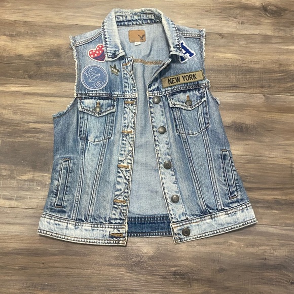 Women's Vintage Hollister Denim Vest with Patches - Picture 1 of 4
